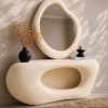 State-the-art Textured Acrylic Vanity Mirror and Table set(CREAM)