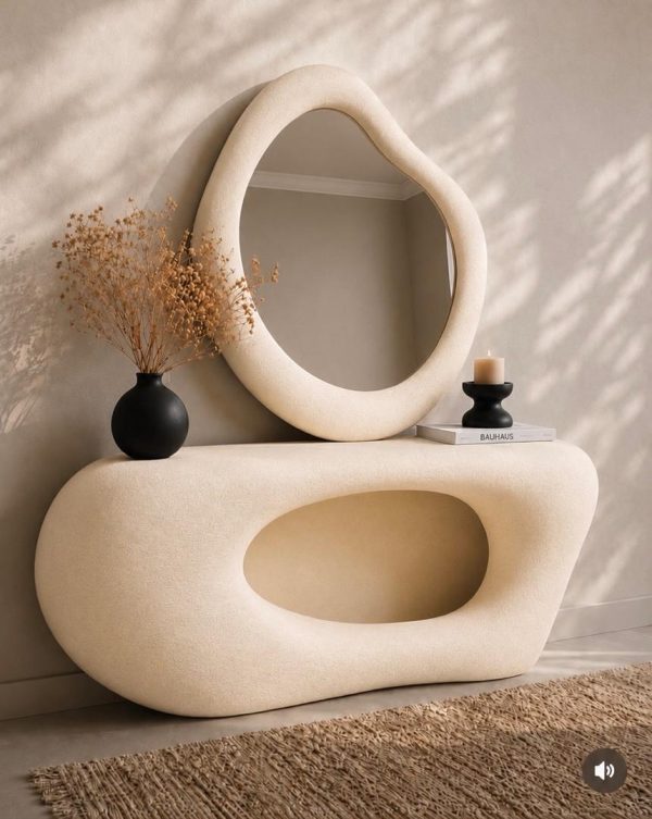 State-the-art Textured Acrylic Vanity Mirror and Table set(CREAM) State-the-art Textured Acrylic Vanity Mirror and Table set(CREAM)