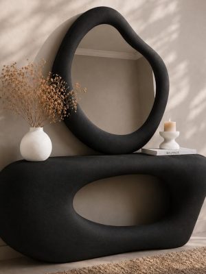 State-of-the-art Textured Acrylic Vanity Mirror and Table set(BLACK)