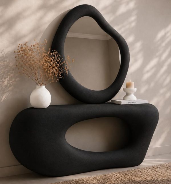 State-of-the-art Textured Acrylic Vanity Mirror and Table set(BLACK)
